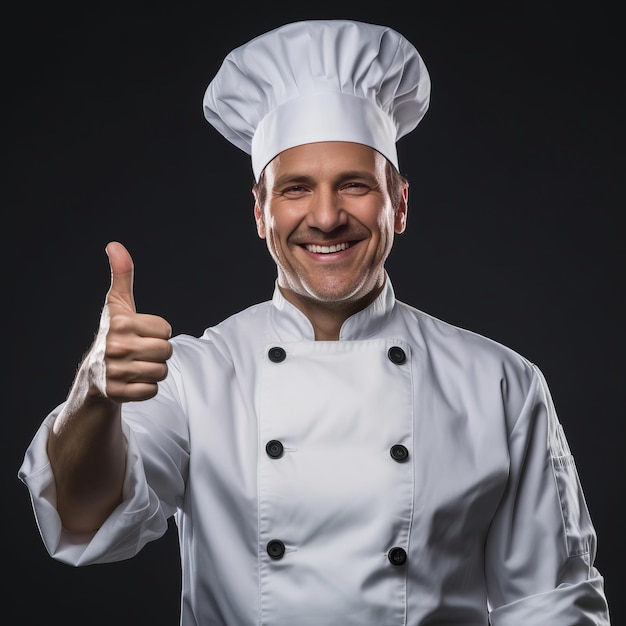 Chef Holding Thumbs Up With One Hand Blank Background