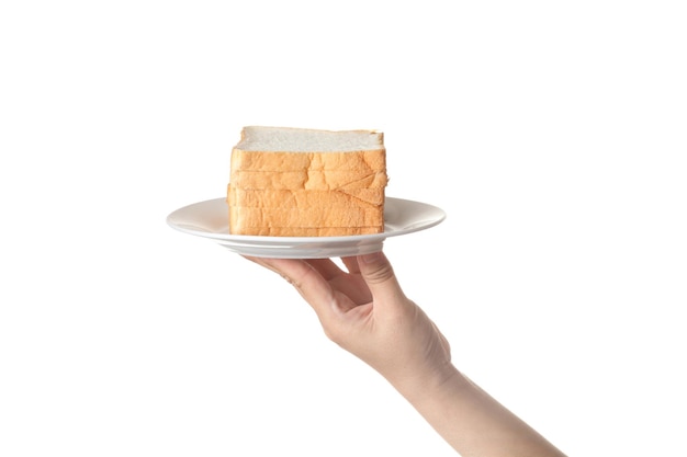 Chef holding toast wheat bread sliced on white background