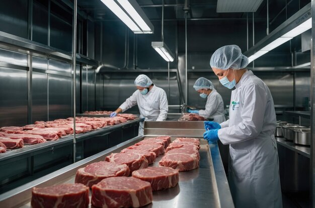 Chef inspecting meat in a facility