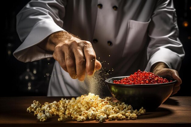 Photo a chef is cooking a meal with a bowl of pasta.