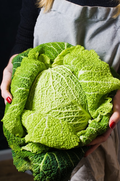 The chef is holding Savoy cabbage. 