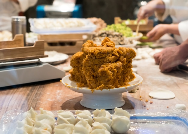 Chef is making dumplings