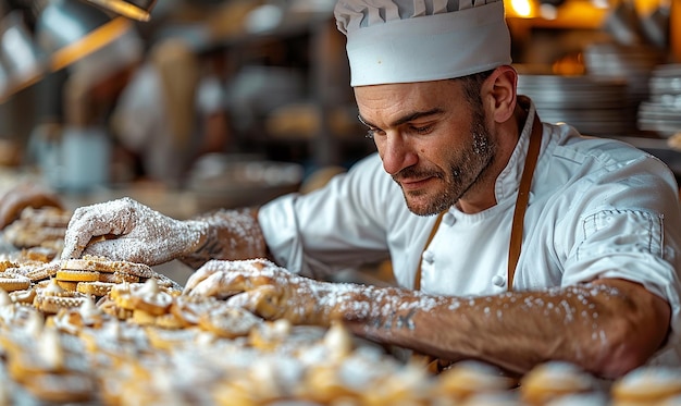 Photo a chef is making a pastry in a bakery