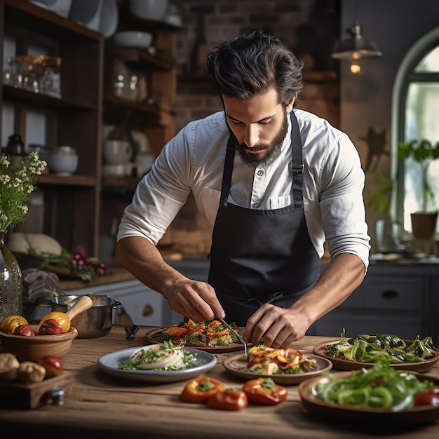 A chef is preparing food in the kitchen