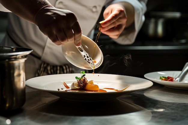 Photo a chef is putting some ingredients