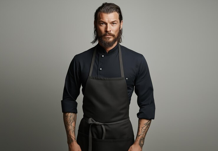 Photo chef kitchen apron chef cook in uniform kitchen apron protective apparel culinary environment food
