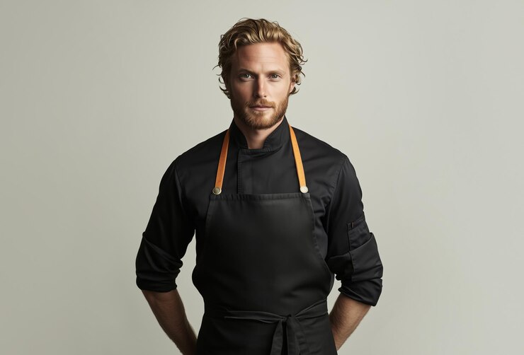 Photo chef kitchen apron chef cook in a uniform kitchen apron wearing protective apparel culinary