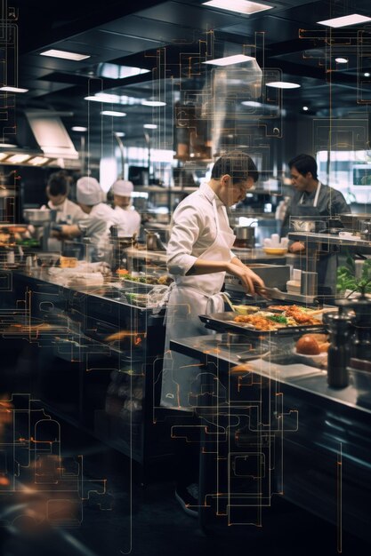 Photo chef in the kitchen cooking generative ai