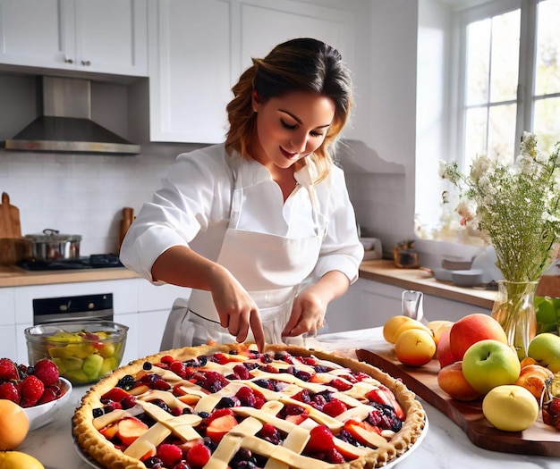 Chef in the kitchen preparing fruit pie