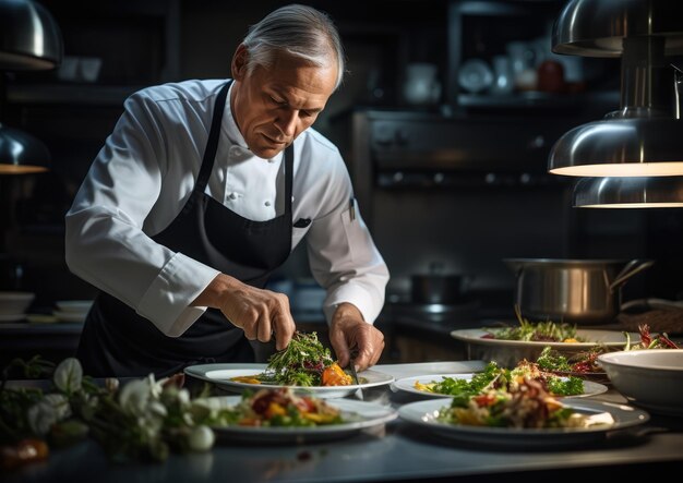 Chef-kok bereidt een maaltijd voor een privédinerevenement