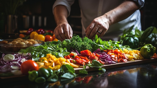 chef-kok bereidt salade met groenten