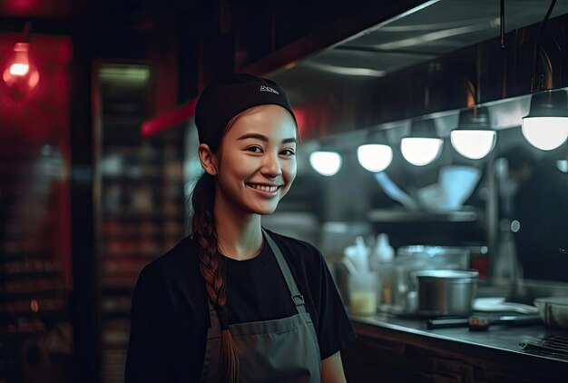 chef-kok glimlachend in zwart uniform