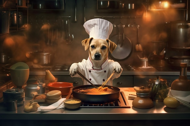 Chef-kok hond koken