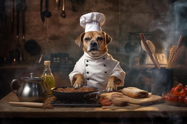 Foto chef-kok hond koken