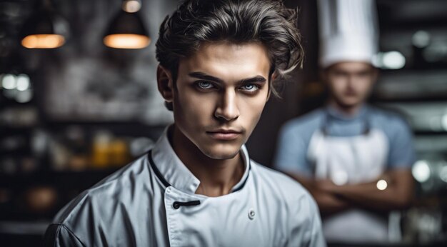 Foto chef-kok koken eten in het restaurant chef-kok bereiden eten close-up van chef-kok in de keuken