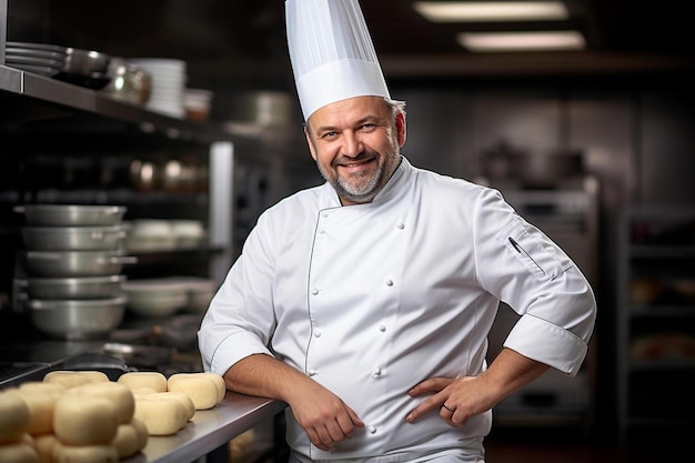 Chef-kok man Kaukasisch Jonge volwassene Vriendelijke glimlach pose