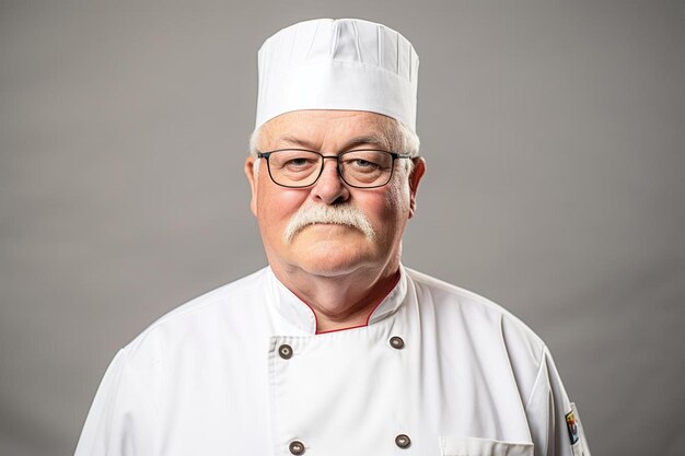 Foto chef-kok mannelijke kaukasische senior vriendelijke glimlach pose