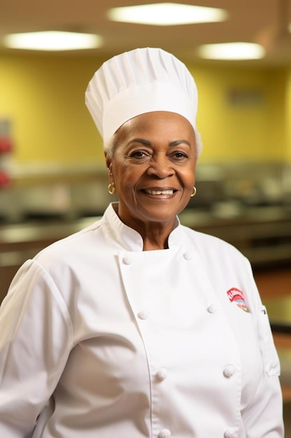 Chef-kok vrouwelijke AfricanAmerican Senior Zelfverzekerd pose