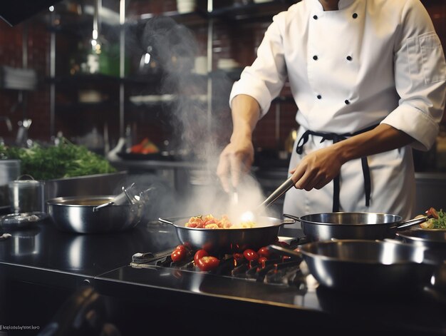 Chef koken met flair in de keuken van een hotel of restaurant