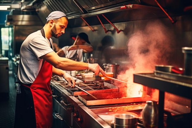 chef-koks van foodtrucks die vakkundig maaltijden bereiden en koken Gemaakt met generatieve AI-technologie