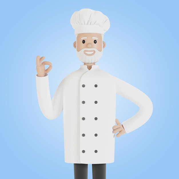 The chef makes the gesture of the perfect dish 3D illustration in cartoon style