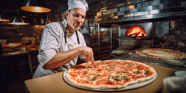 Foto lo chef fa la pizza ai generativa