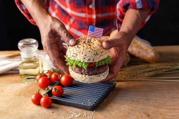 Chef making hamburger homemade.