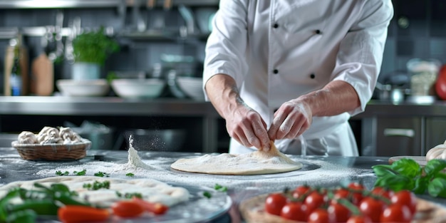 chef making pizza closeup Generative AI