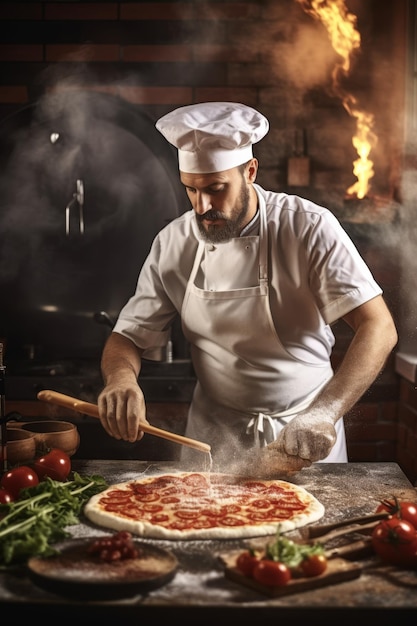 chef making pizza closeup Generative AI