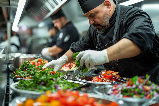 A chef making salad