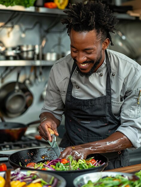 Photo a chef making salad