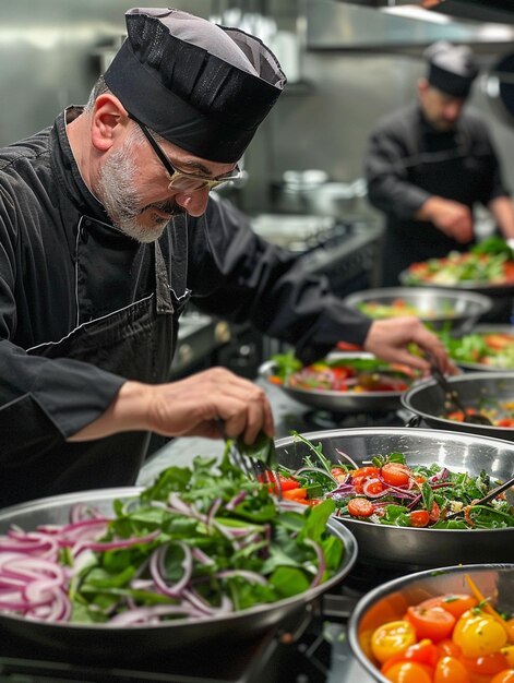 A chef making salad