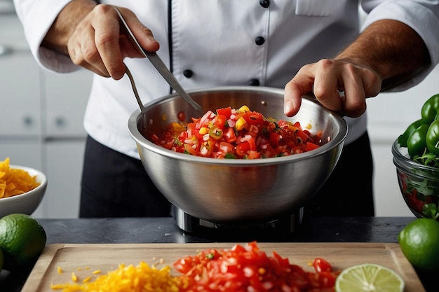 Chef Mixing Fresh Salsa Ingredients