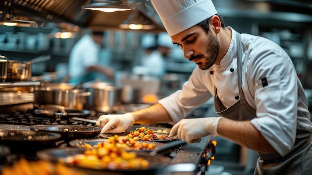 Chef Perfecting Dish in Professional Kitchen