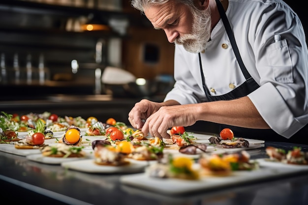 A Chef Plating Exquisite Seafood Appetizers