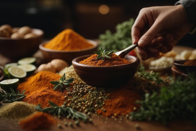 chef prepare herbs and spices to add flavor to food