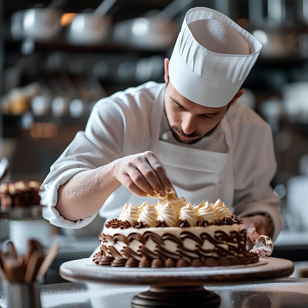 ケーキを準備するシェフ