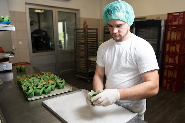 Chef Preparing Chocolate Cupcake Muffins