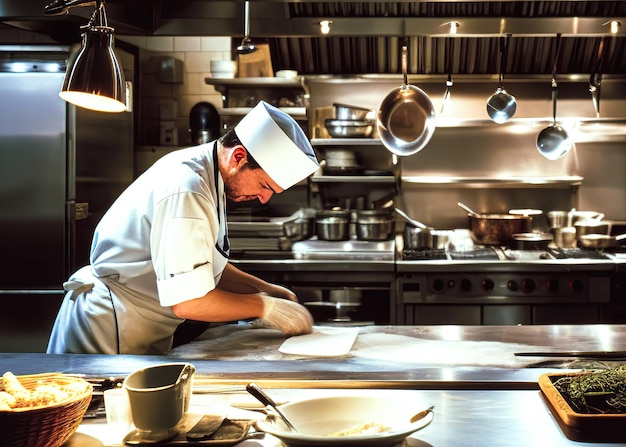 Chef preparing food meal in the kitchen chef cooking Chef decorating dish