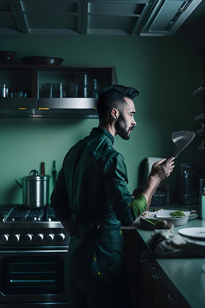 Photo the chef preparing food in a modern kitchen generative ai