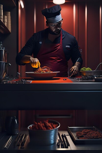 Photo the chef preparing food in a modern kitchen generative ai
