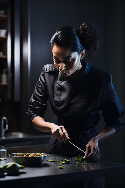 Photo the chef preparing food in a modern kitchen generative ai