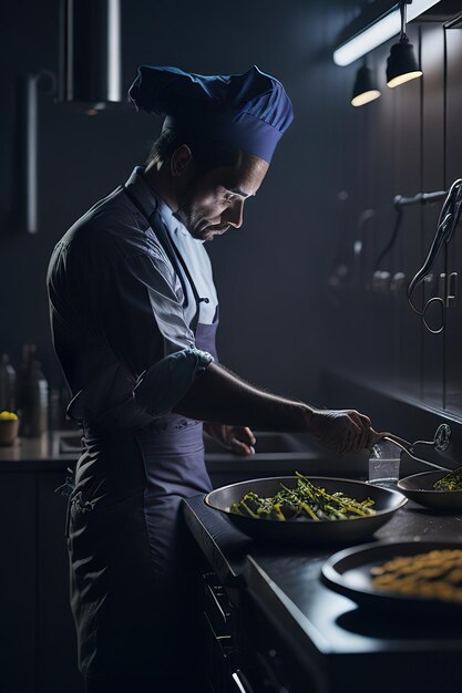 Photo the chef preparing food in a modern kitchen generative ai