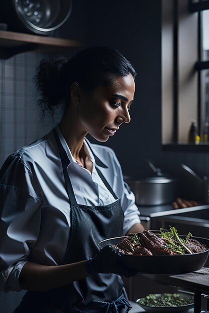 Повар готовит еду на современной кухне Генеративный ИИ