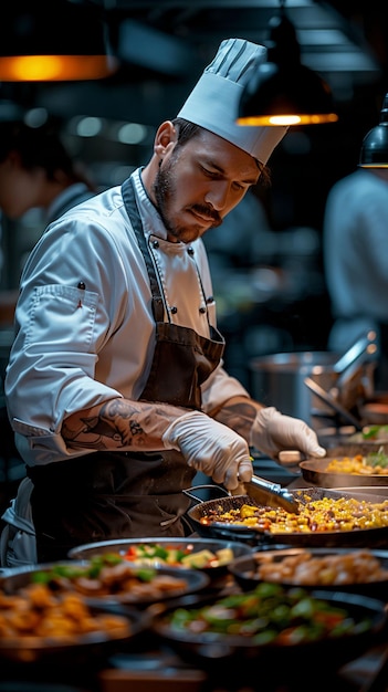 A chef preparing food in a restaurant kitchen Generative AI