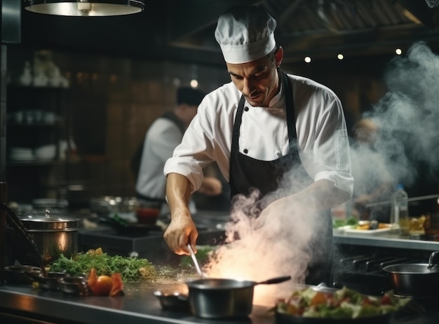 レストランの料理を準備するシェフ