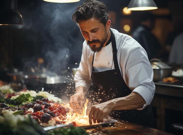 Chef preparing food in a restaurant