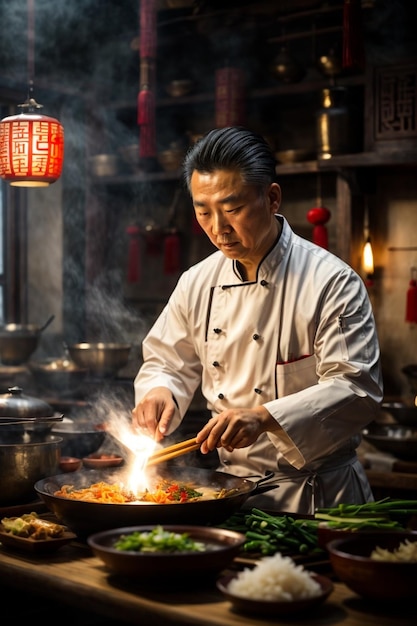 A chef preparing a meal in his kitchen