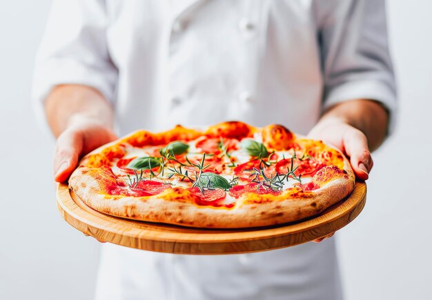 Chef Presenting Fresh Margherita PizzaxA