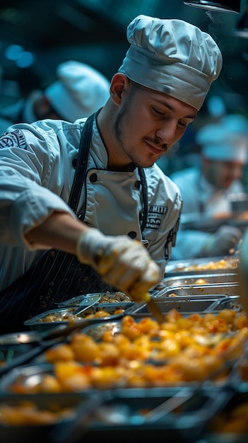 Chef putting food on tray Generative AI